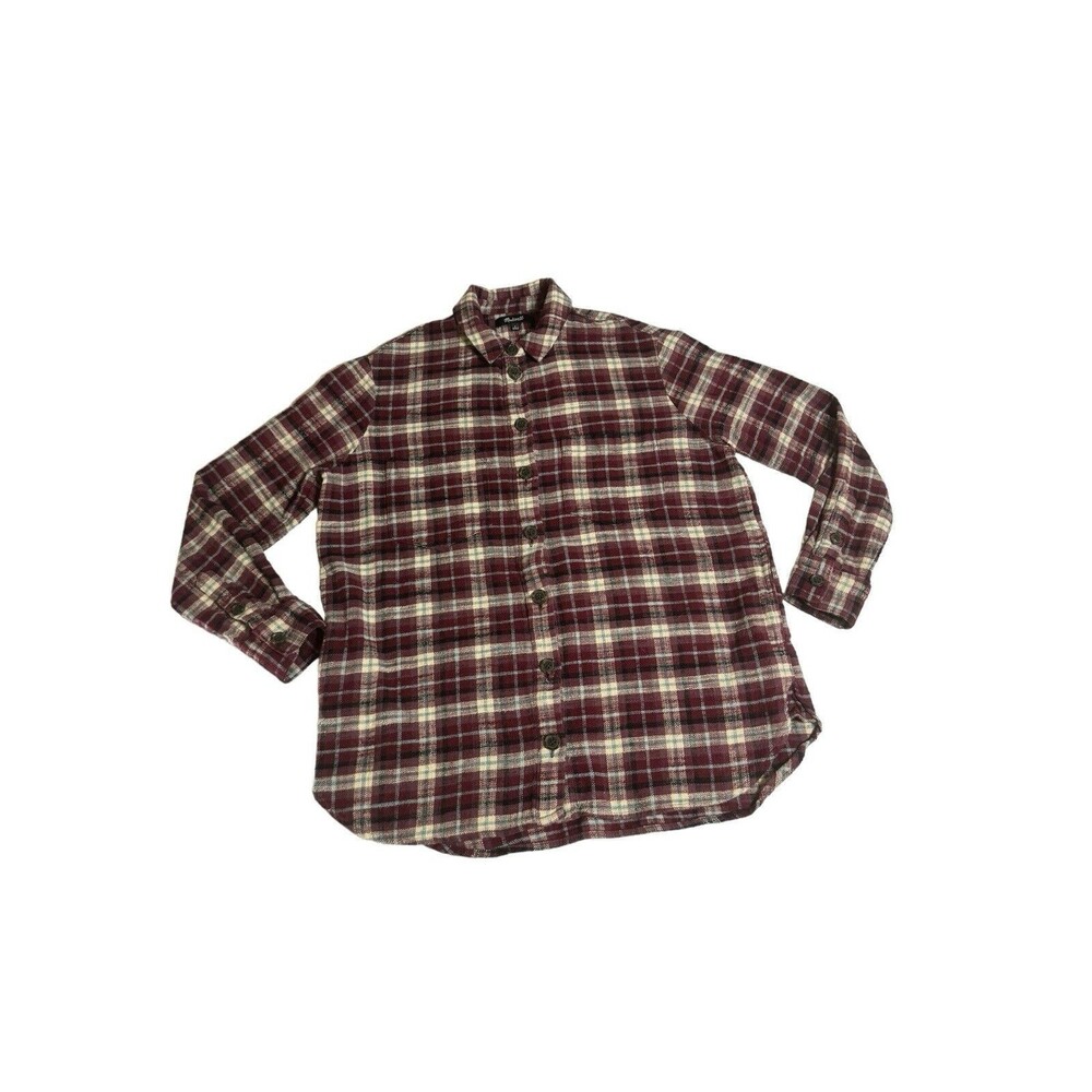 Madewell Flannel in Mahaska Burgundy Plaid Womens Button Up Shirt Pockets Small
